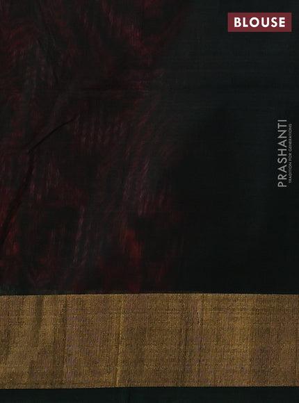 Ikat silk cotton saree pink and bottle green with allover ikat weaves and zari woven border