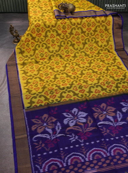 Ikat silk cotton saree light green and royal blue with allover ikat weaves and zari woven border