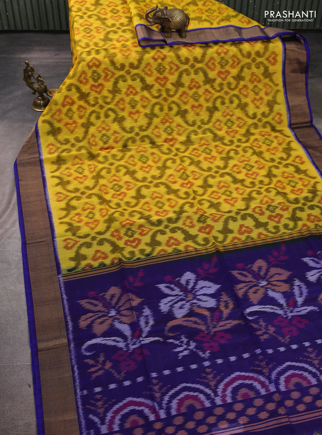 Ikat silk cotton saree light green and royal blue with allover ikat weaves and zari woven border