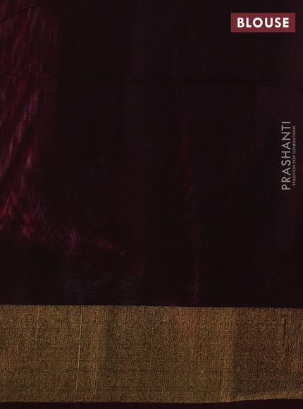 Ikat silk cotton saree pink and deep wine shade with allover ikat weaves and zari woven border