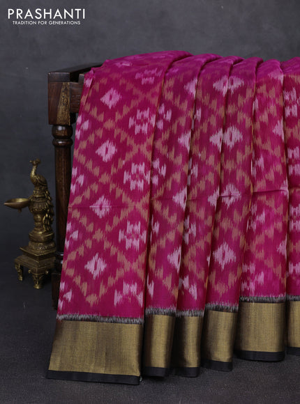 Ikat silk cotton saree pink and black with allover ikat weaves and zari woven border