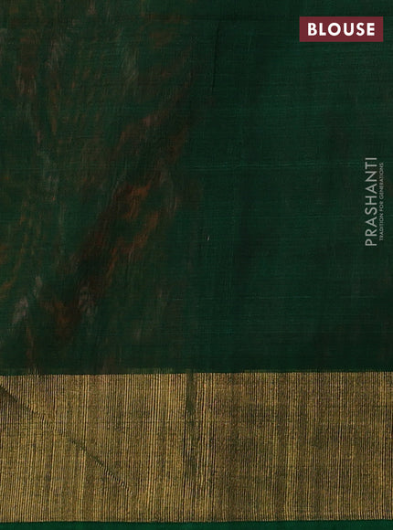 Ikat silk cotton saree orange maroon and green with allover ikat weaves and zari woven border