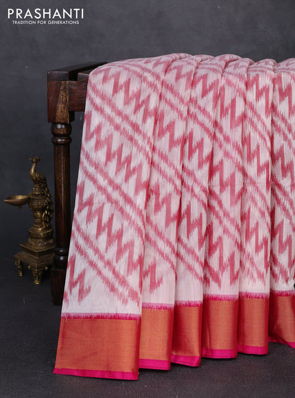 Ikat silk cotton saree maroon  and dark pink with allover ikat weaves and zari woven border