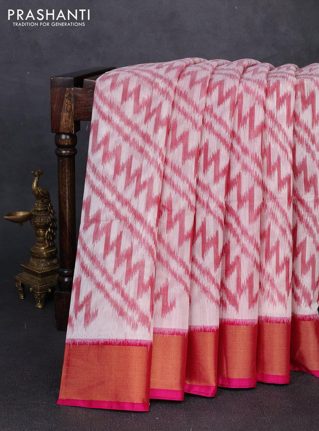 Ikat silk cotton saree maroon  and dark pink with allover ikat weaves and zari woven border