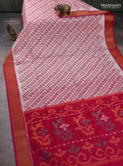 Ikat silk cotton saree maroon  and dark pink with allover ikat weaves and zari woven border