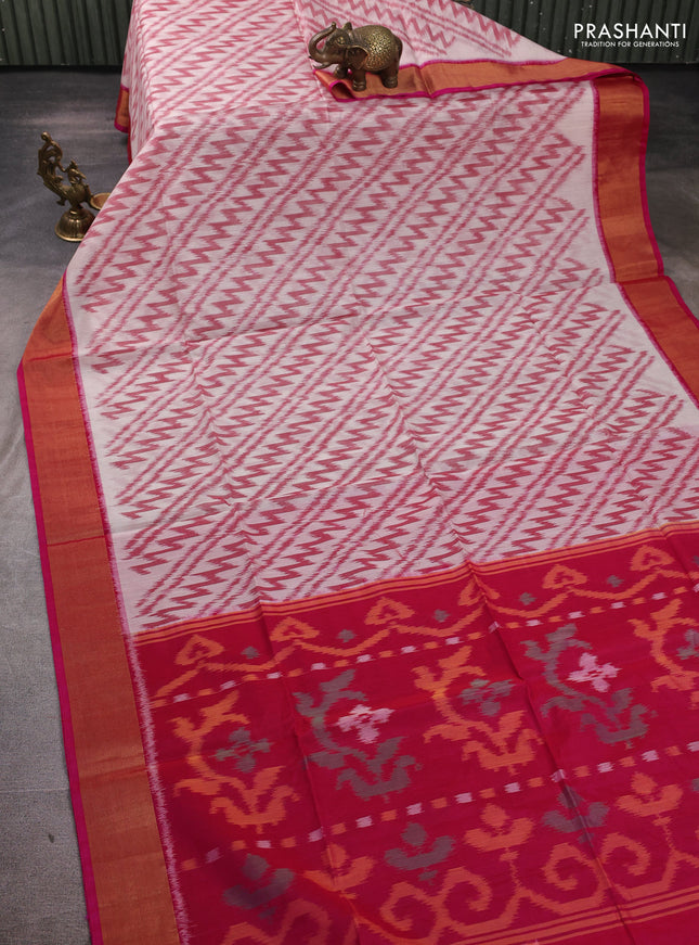 Ikat silk cotton saree maroon  and dark pink with allover ikat weaves and zari woven border
