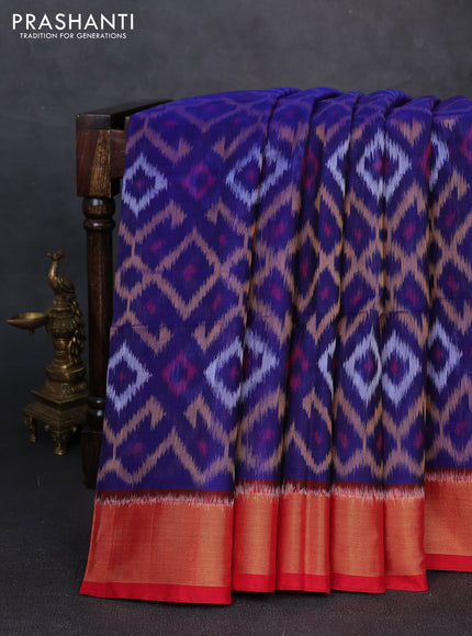 Ikat silk cotton saree navy blue and red with allover ikat weaves and zari woven border