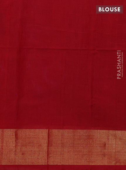 Ikat silk cotton saree navy blue and red with allover ikat weaves and zari woven border