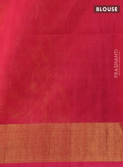 Ikat silk cotton saree lime green and candy pink with allover ikat weaves and zari woven border