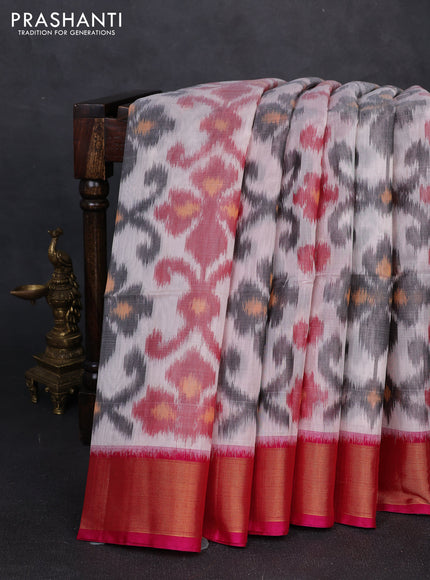 Ikat silk cotton saree peach shade and pink with allover ikat weaves and zari woven border