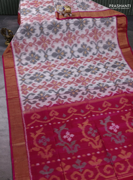Ikat silk cotton saree peach shade and pink with allover ikat weaves and zari woven border