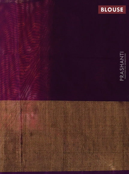Ikat silk cotton saree peach pink and purple with allover ikat weaves and long zari woven border