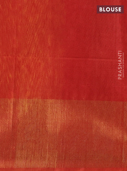 Ikat silk cotton saree mustard yellow and orange with allover ikat weaves and long zari woven border