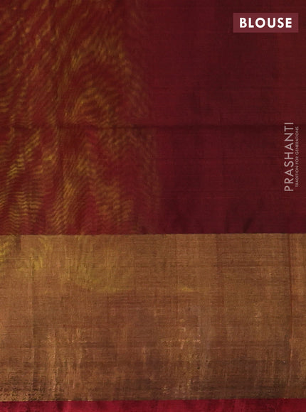 Ikat silk cotton saree lime green and maroon with allover ikat weaves and long zari woven border