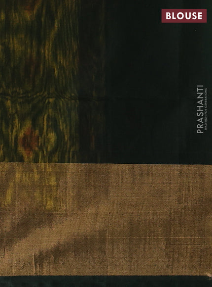 Ikat silk cotton saree yellow and bottle green with allover ikat weaves and long zari woven border