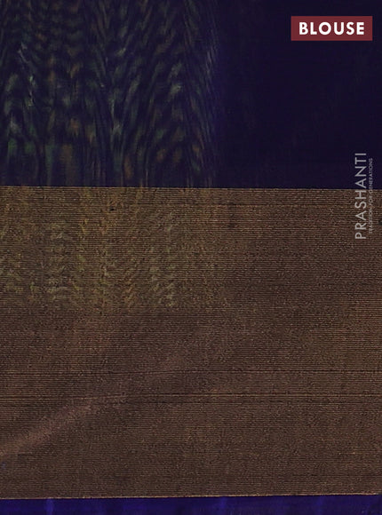 Ikat silk cotton saree green  and blue with allover ikat weaves and long zari woven border