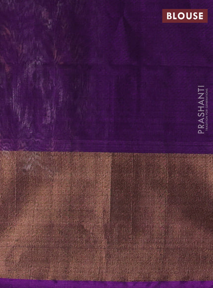 Ikat silk cotton saree off white grey and purple with allover ikat weaves and long zari woven border