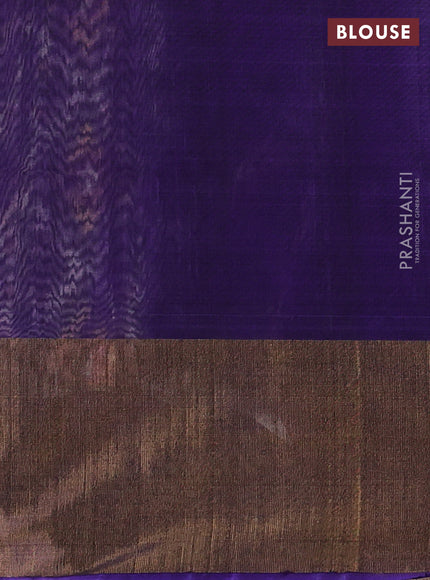 Ikat silk cotton saree off white grey and violet with allover ikat weaves and long zari woven border