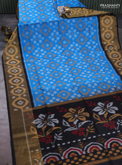 Ikat silk cotton saree cs blue and black with allover ikat weaves and long zari woven border