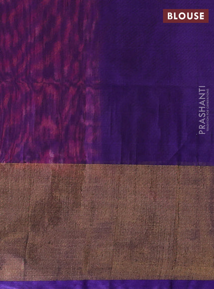 Ikat silk cotton saree pink orange and violet with allover ikat weaves and long zari woven border
