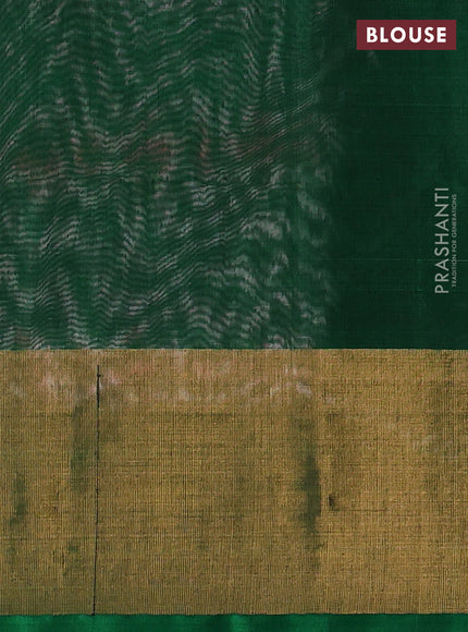 Ikat silk cotton saree off white and green with allover ikat weaves and long zari woven border