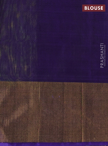 Ikat silk cotton saree light green and blue with allover ikat weaves and long zari woven border