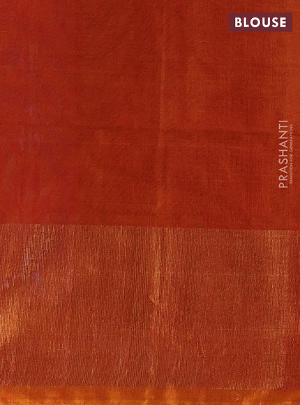 Ikat silk cotton saree violet and orange with allover ikat weaves and long zari woven border