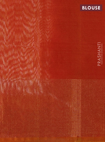 Ikat silk cotton saree off white and orange with allover ikat weaves and long zari woven border