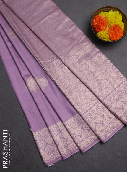 Semi chanderi saree lavender with zari woven buttas and zari woven border