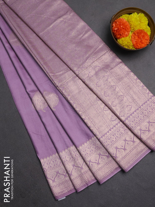 Semi chanderi saree lavender with zari woven buttas and zari woven border