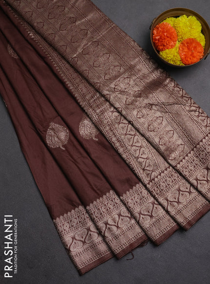Semi chanderi saree brown with zari woven buttas and zari woven border