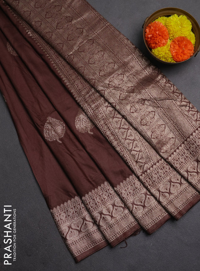 Semi chanderi saree brown with zari woven buttas and zari woven border