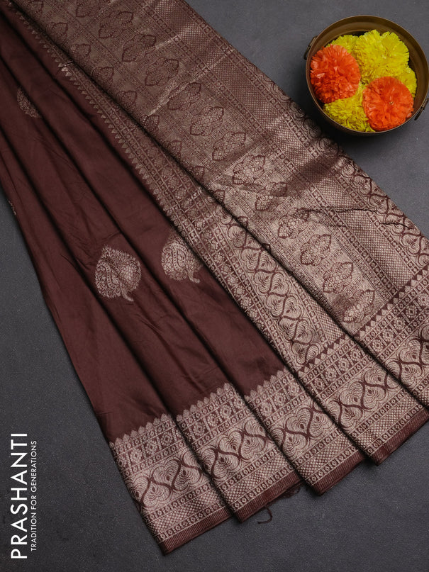 Semi chanderi saree brown with zari woven buttas and zari woven border