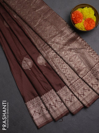 Semi chanderi saree brown with zari woven buttas and zari woven border