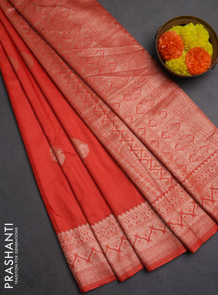 Semi chanderi saree orange with zari woven buttas and zari woven border