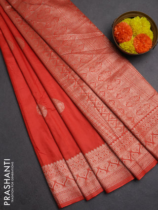 Semi chanderi saree orange with zari woven buttas and zari woven border