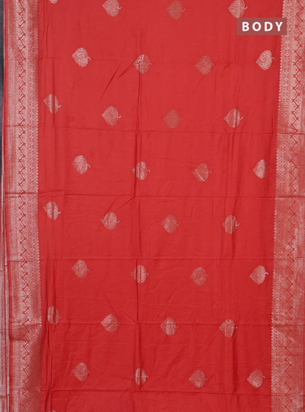 Semi chanderi saree orange with zari woven buttas and zari woven border