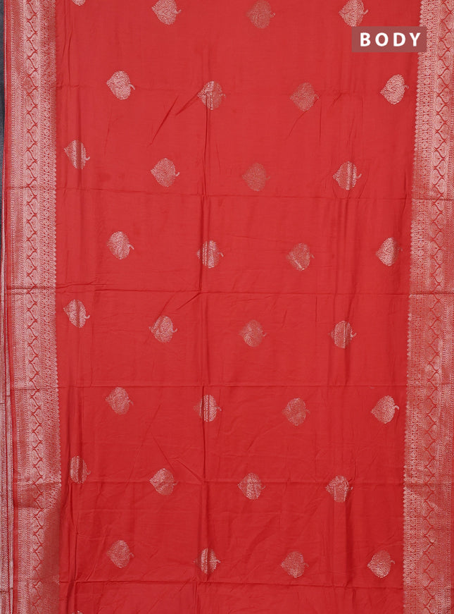 Semi chanderi saree orange with zari woven buttas and zari woven border