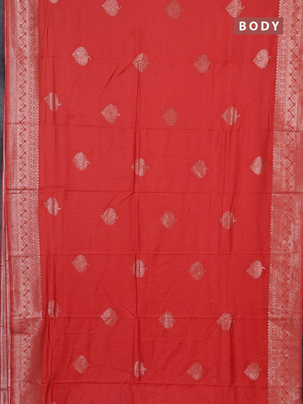 Semi chanderi saree orange with zari woven buttas and zari woven border