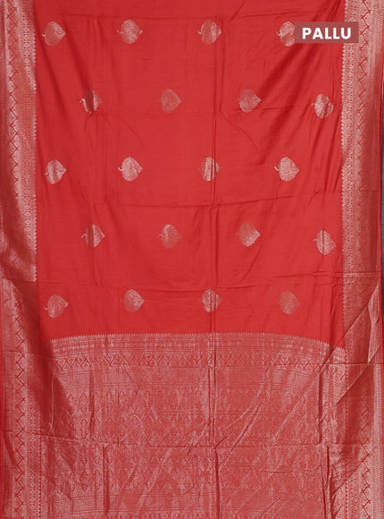 Semi chanderi saree orange with zari woven buttas and zari woven border