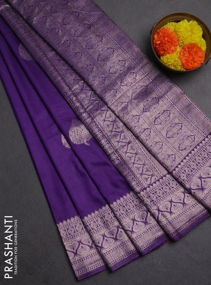Semi chanderi saree violet with zari woven buttas and zari woven border