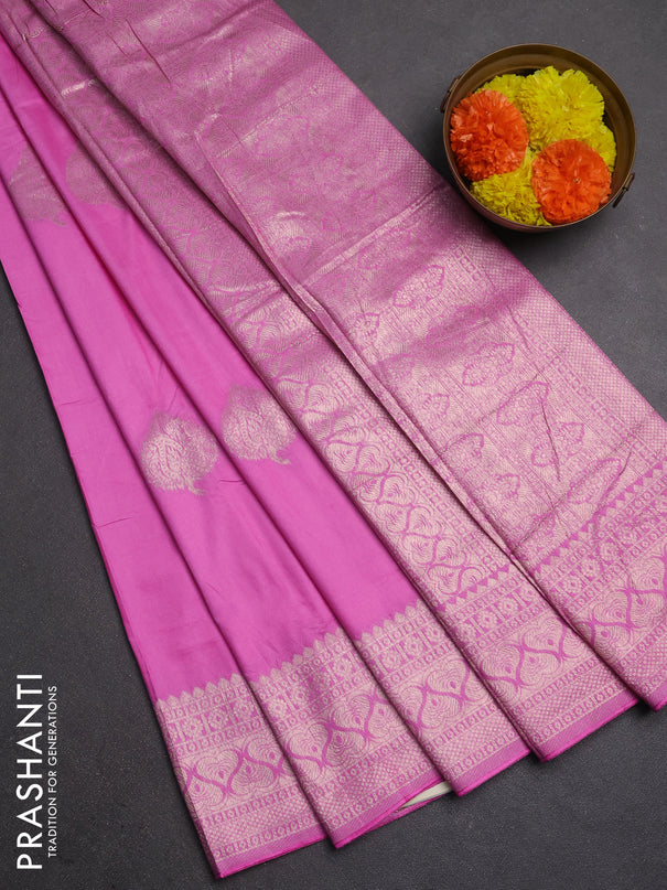 Semi chanderi saree light pink with zari woven buttas and zari woven border