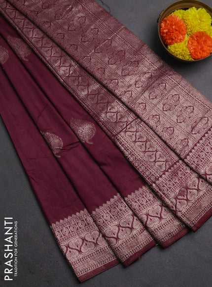 Semi chanderi saree wine shade with zari woven buttas and zari woven border
