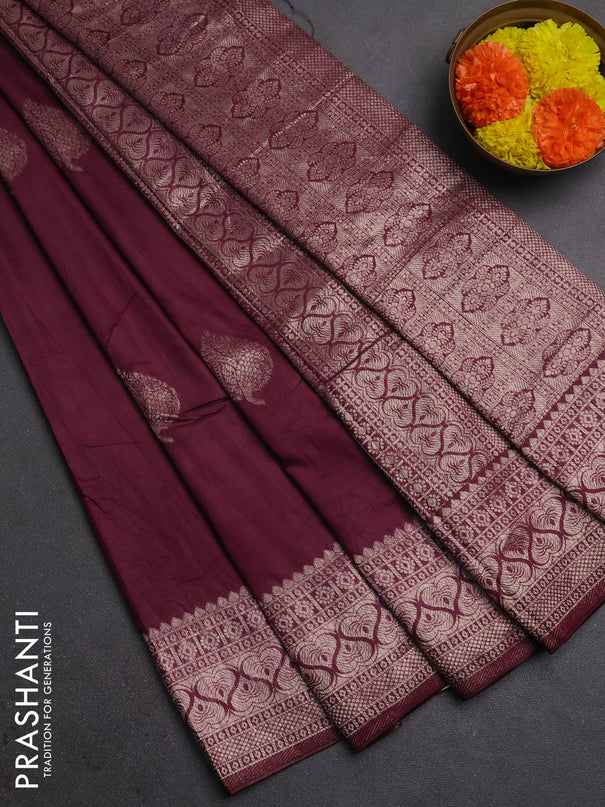 Semi chanderi saree wine shade with zari woven buttas and zari woven border