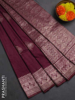 Semi chanderi saree wine shade with zari woven buttas and zari woven border