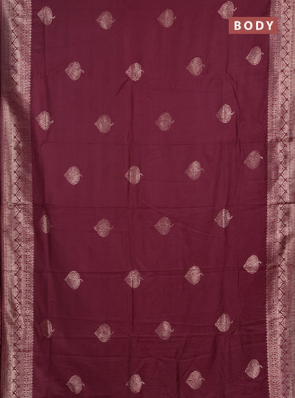 Semi chanderi saree wine shade with zari woven buttas and zari woven border