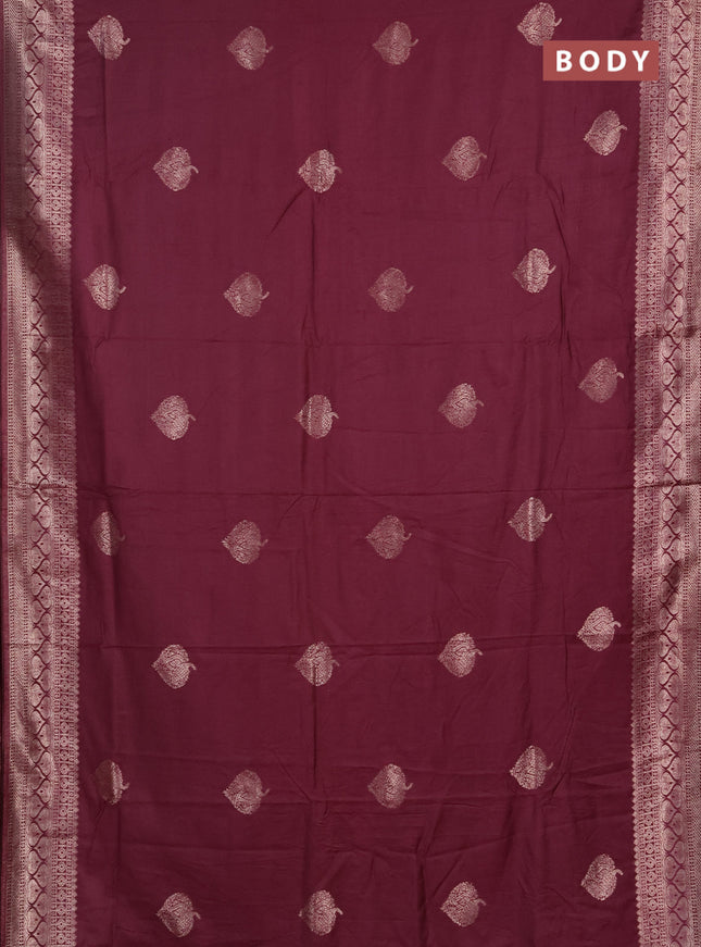 Semi chanderi saree wine shade with zari woven buttas and zari woven border