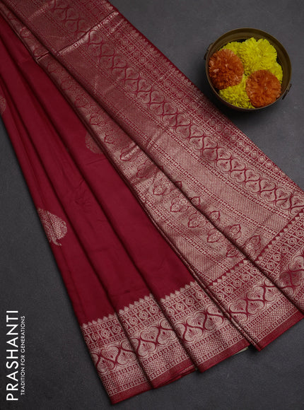 Semi chanderi saree red with zari woven buttas and zari woven border