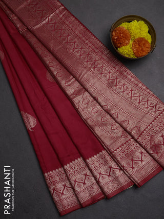 Semi chanderi saree red with zari woven buttas and zari woven border