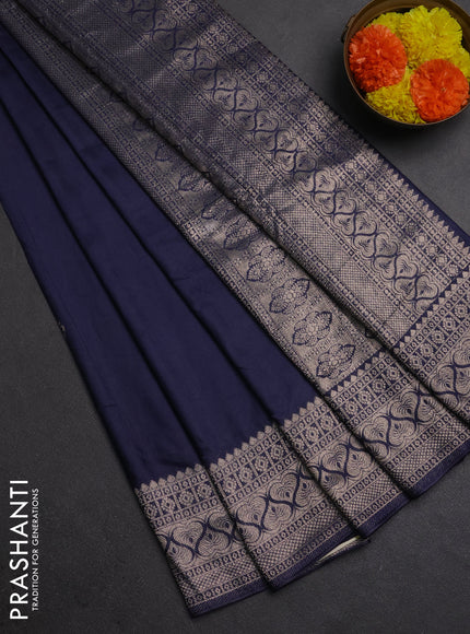 Semi chanderi saree navy blue with zari woven buttas and zari woven border